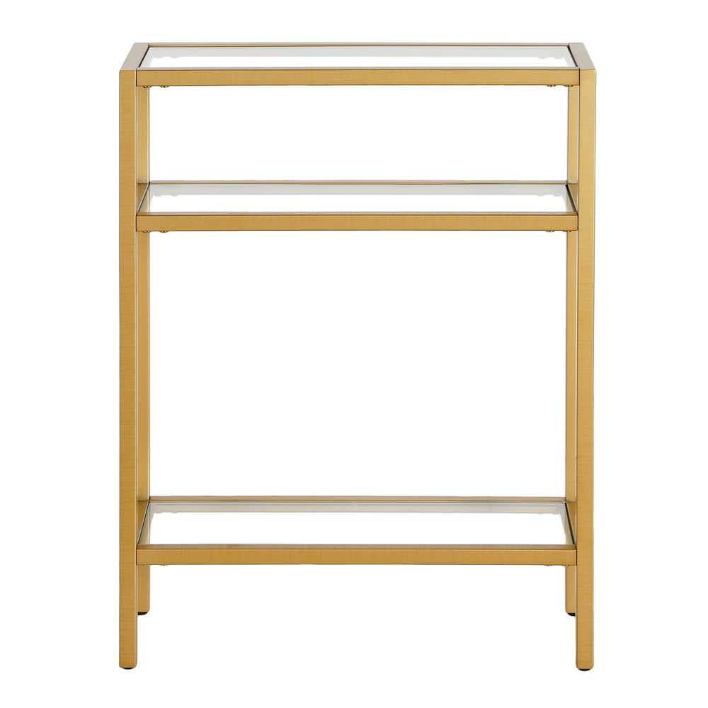 Compact Modern Industrial Brass & Glass Console Table with Storage