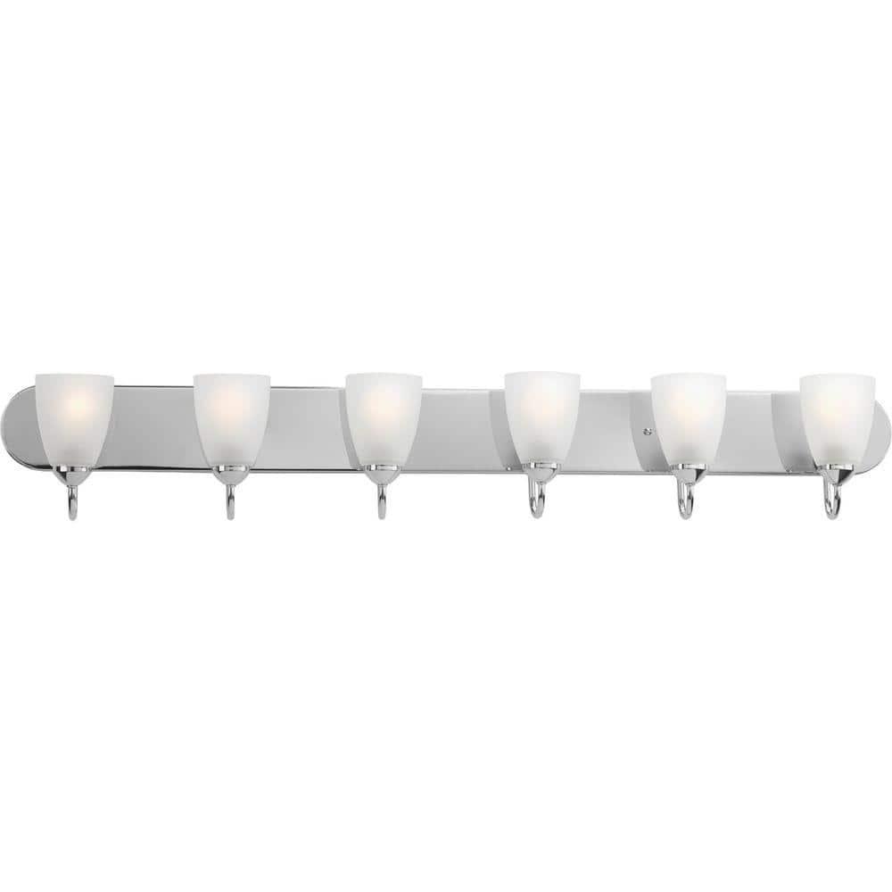 Progress Lighting Gather 6-Light Bath Bracket, Polished Chrome, Etched Glass Shades