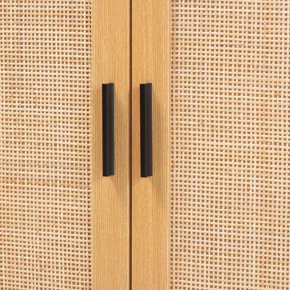 Baxton Studio Maureen Wood and Rattan 2 Door Storage Cabinet Espresso/Natural Brown : Bohemian Style, Particle Board Frame, 2 Shelves