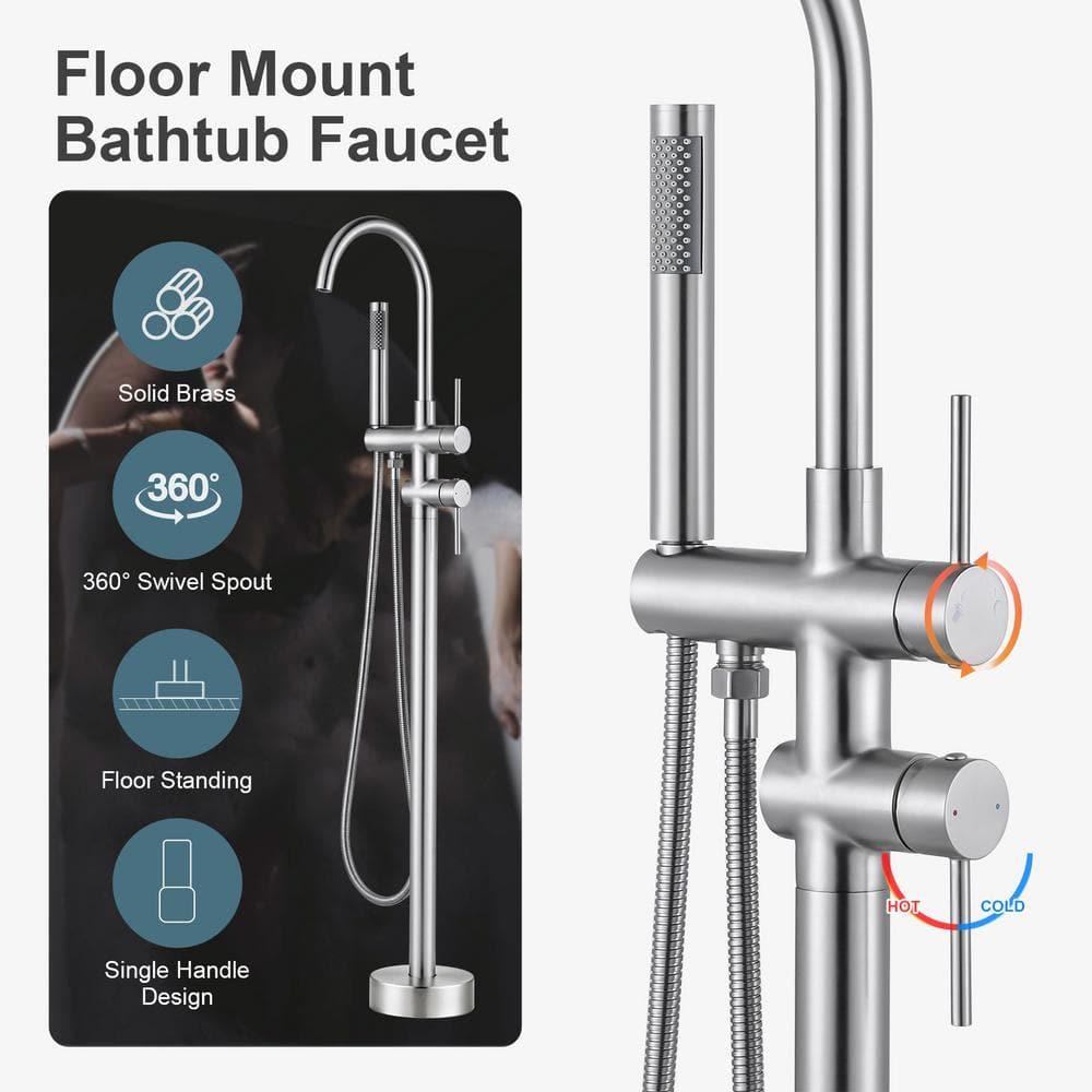 Double Handle Floor Mounted Freestanding Tub Filler With Handshower