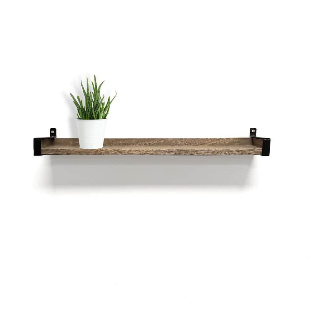 24" Solid Wood Industrial Bracket Ledge Wall Shelf Metal Driftwood - InPlace: Easy Install, Open Shelving