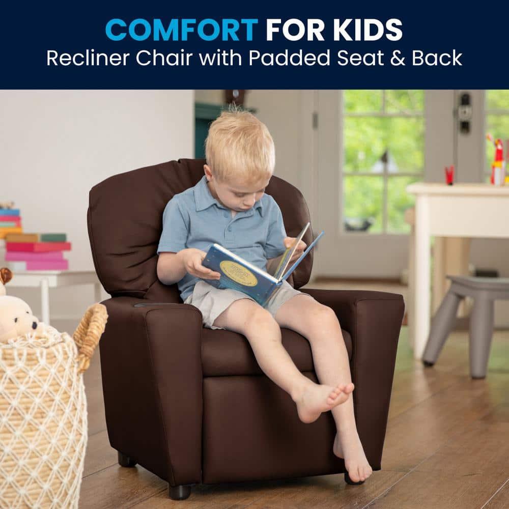 Flash Furniture Chandler Contemporary Brown LeatherSoft Kids Recliner with Cup Holder