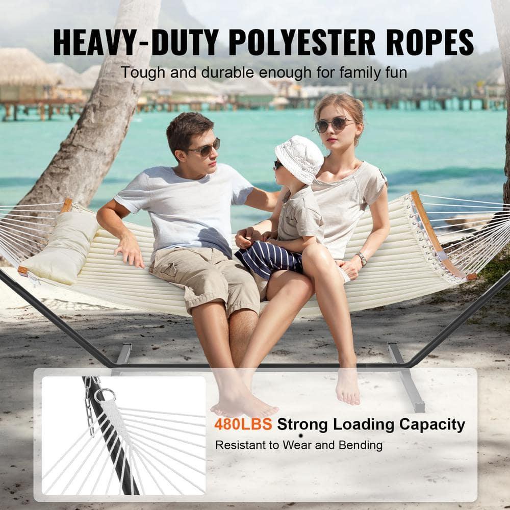 2-Person Hammock with Stand Double Hammock with Curved Spreader Bar Pillow Carrying Bag Outdoor 480 lbs. Capacity