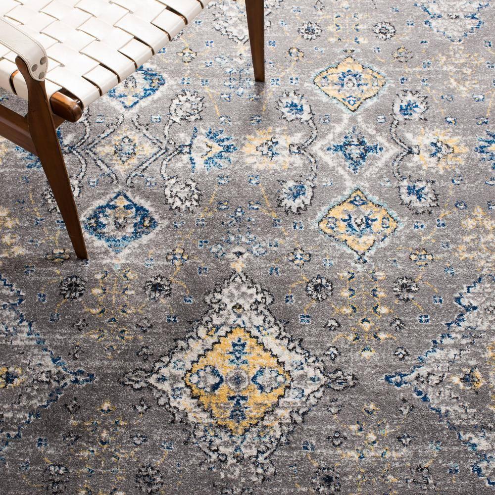 Evoke EVK224 Power Loomed Area Rug - Dark Grey/Yellow - 8'9"x11'9" - Safavieh.