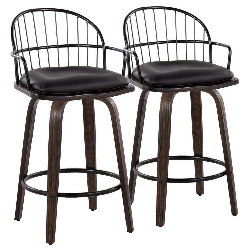 Set of 2 Riley Counter Height Barstools Walnut/Black - LumiSource: 26 inch, Swivel, Upholstered with Armrests