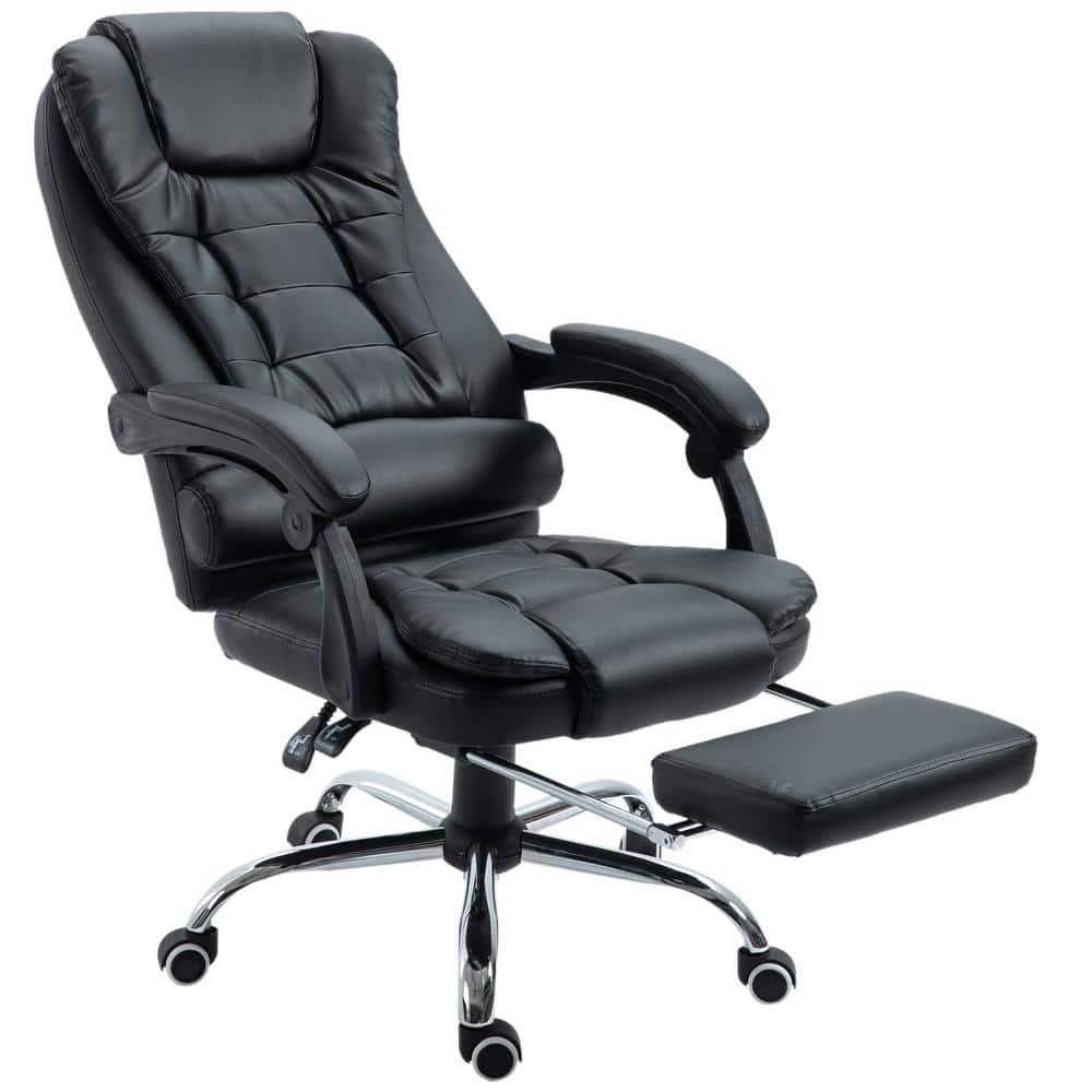 HOMCOM Executive Office Chair with Footrest and Lumbar Support, PU Leather Office Desk Chair, Ergonomic, Reclining and Swivel Chair, Black