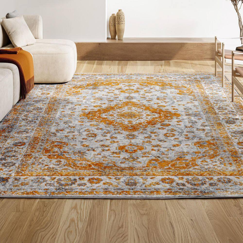 3'x5' Indhira Ornate Medallion Persian Area Rug, Orange/Cream - JONATHAN Y