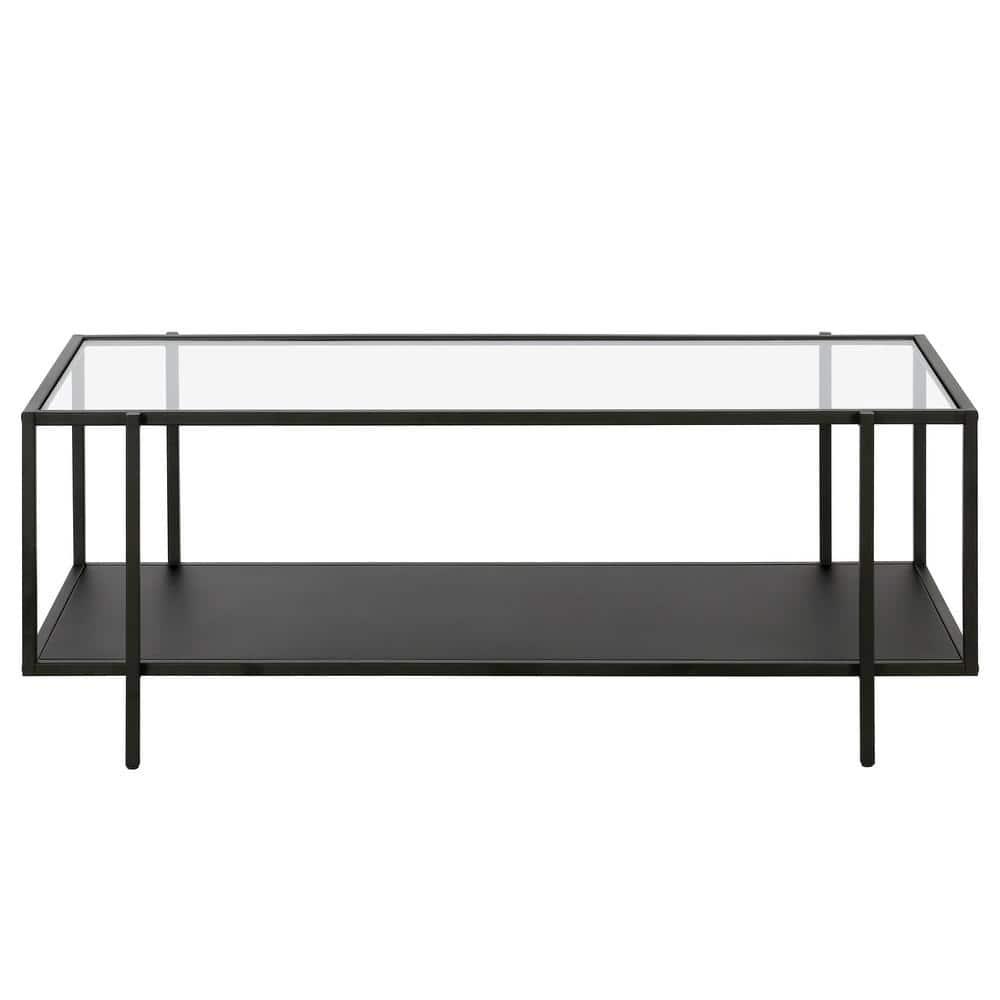 Evelyn&Zoe Vireo 45" Wide Rectangular Coffee Table with Metal Shelf in Blackened Bronze
