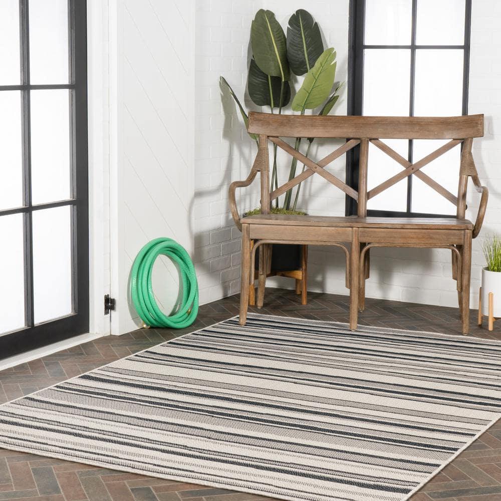 5' x 8' Castara Wavy Stripe Modern Indoor/Outdoor Area Rug, Cream/Dark Gray - JONATHAN Y
