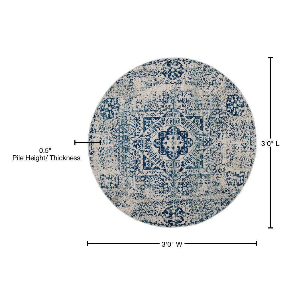 Evoke EVK260 Power Loomed Accent Rug - Ivory/Blue - 3' Round - Safavieh.