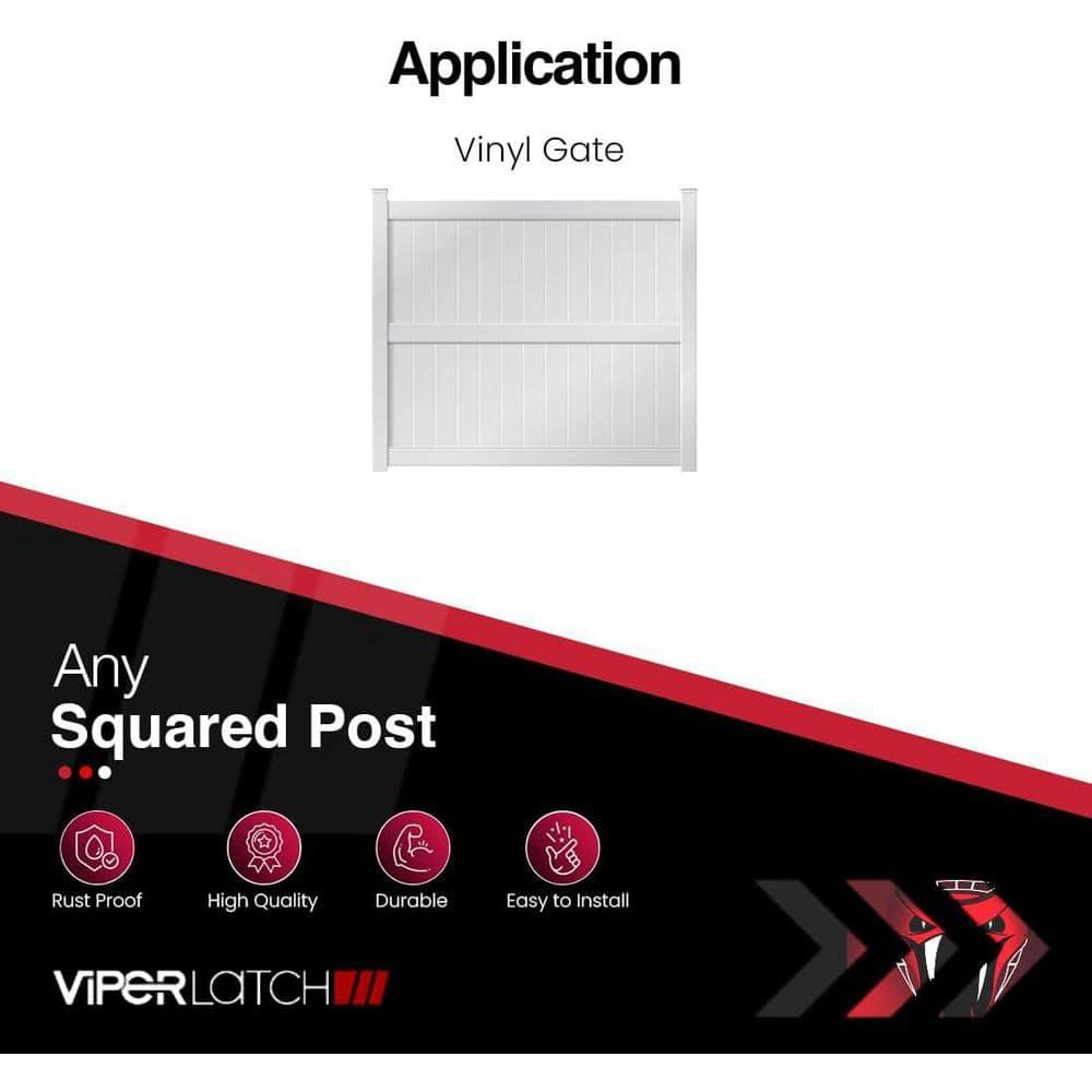 Safetech Hardware ViperX5-2 Two-Sided Gate Latch | Wrap Around Design - No Post Drilling | Padlock Lockable | Left & Right Reversible | Double Gate Access w/Push Button | 2” Vinyl & Aluminum - White
