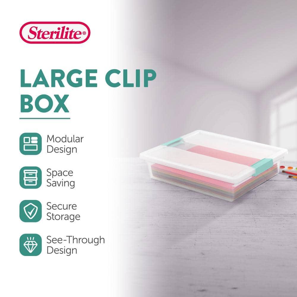 Sterilite Large Clip Box, 5.7 Qt Stackable Storage Bin with Latching Lid, Plastic Container for Home Organization, 12-Pack