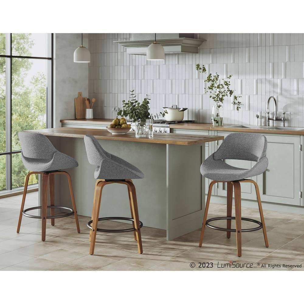 Set of 2 Fabrico Mid-Century Modern Counter Height Barstools: Walnut Legs, Polyester Upholstery - LumiSource
