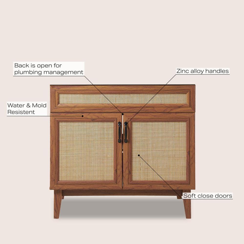 Javer 36" Rattan Modern Farmhouse 2-Shelf Bath Vanity Cabinet Only (Sink Basin not Included)