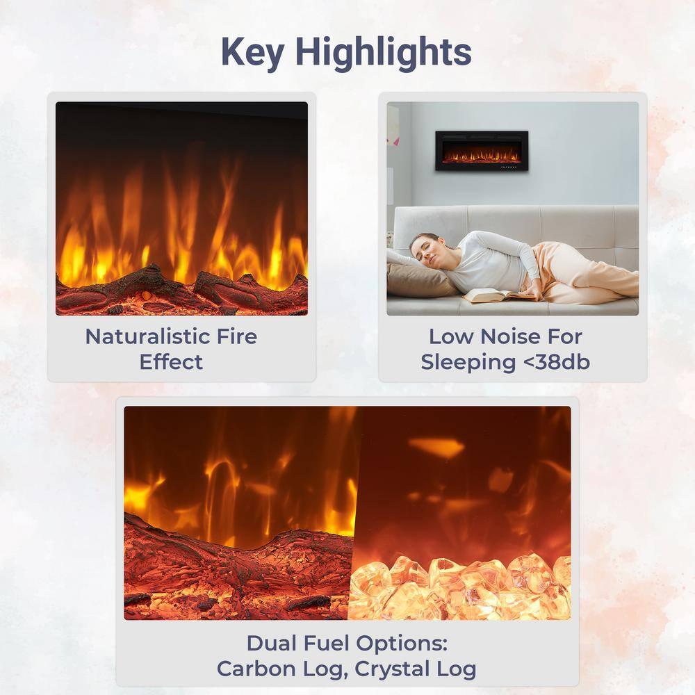 Alice 30" Electric Fireplace Inserts Recessed, Wall Mounted Fireplace LED Fireplace Heater with 12 Flame Colors, Touch Screen, Remote Control, Timer, Logset & Crystal Stones 500W/1500W - 30 inches