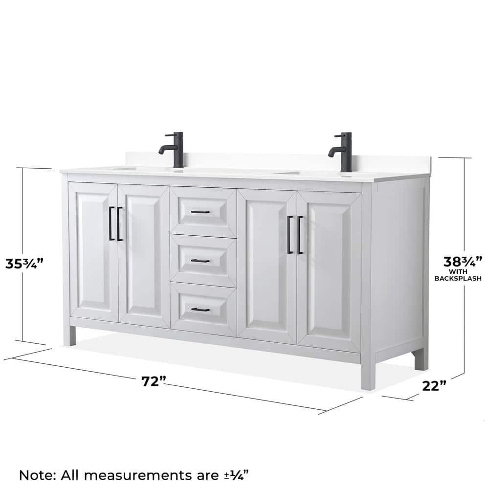 Wyndham Collection Daria 72'' Double Bathroom Vanity with Carrara Marble Top