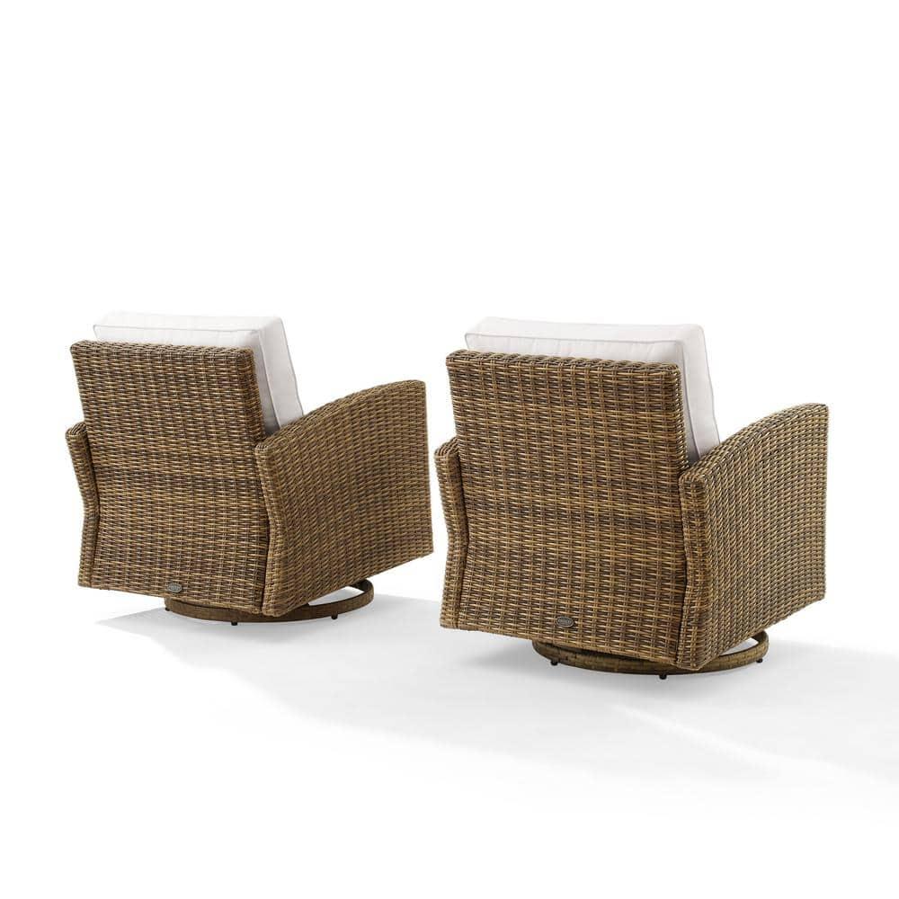 2pk Bradenton Steel Outdoor Swivel Rocking Chairs White/Weathered Brown - Crosley