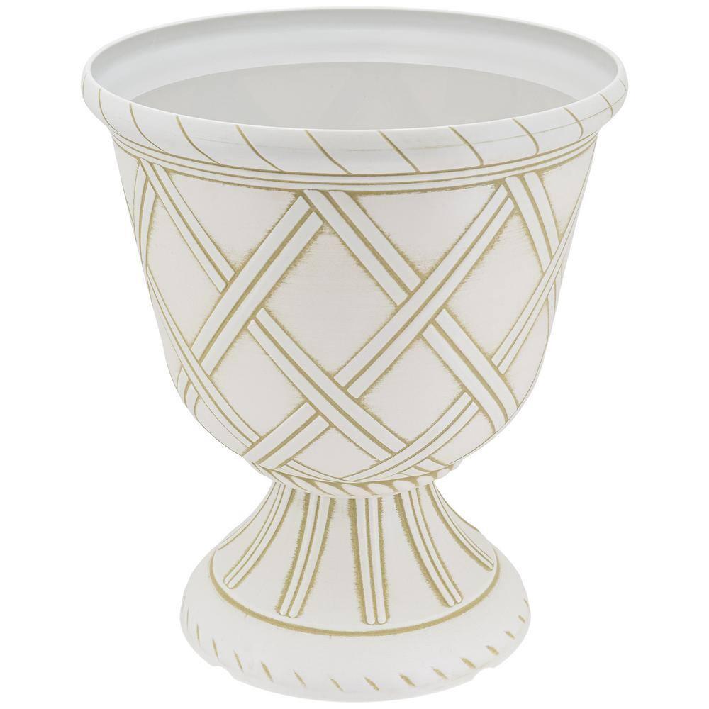 PL60GD Lattice Plastic Garden Urn, Classic Decorative Garden Pot Planter for Indoor and Outdoor Plants, Gold