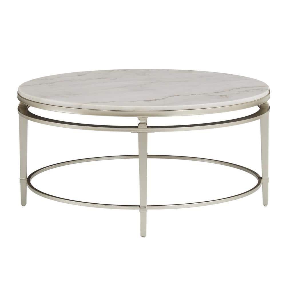 Weston Home Timo Champagne Silver Finish Round Marble Top Coffee Table