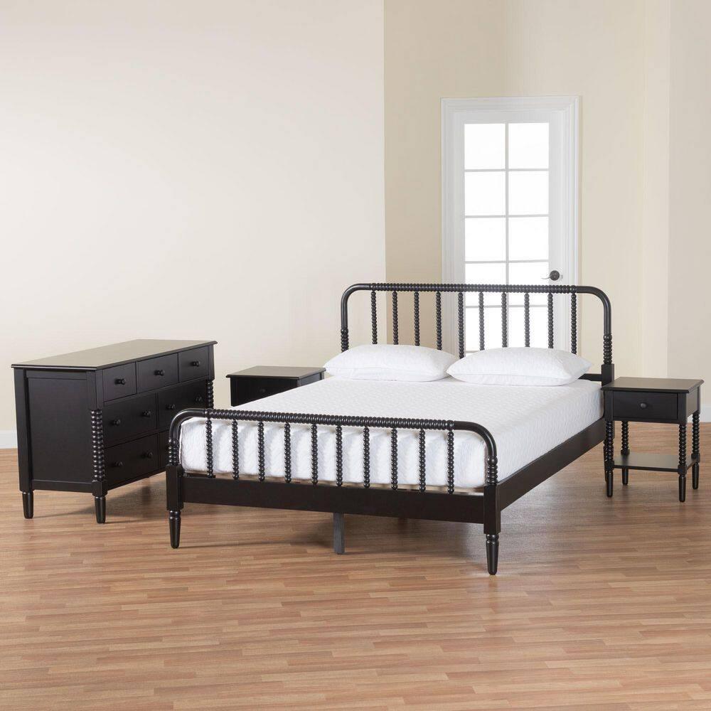 Baxton Studio Braith Farmhouse Black Spindle Wood Queen Size 4-Piece Bedroom Set