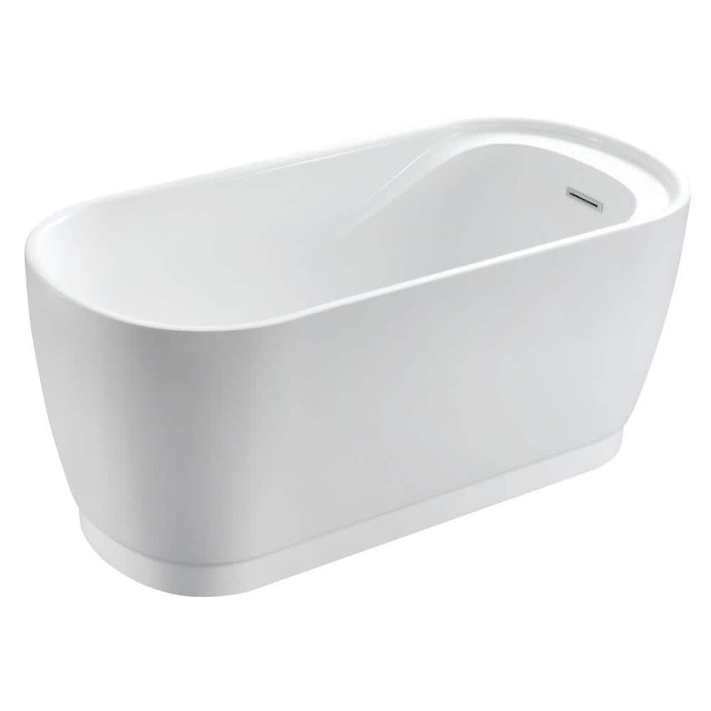 Kingston Brass Aqua Eden 59-Inch Acrylic Oval Double Ended Freestanding Tub with Drain and Integrated Seat