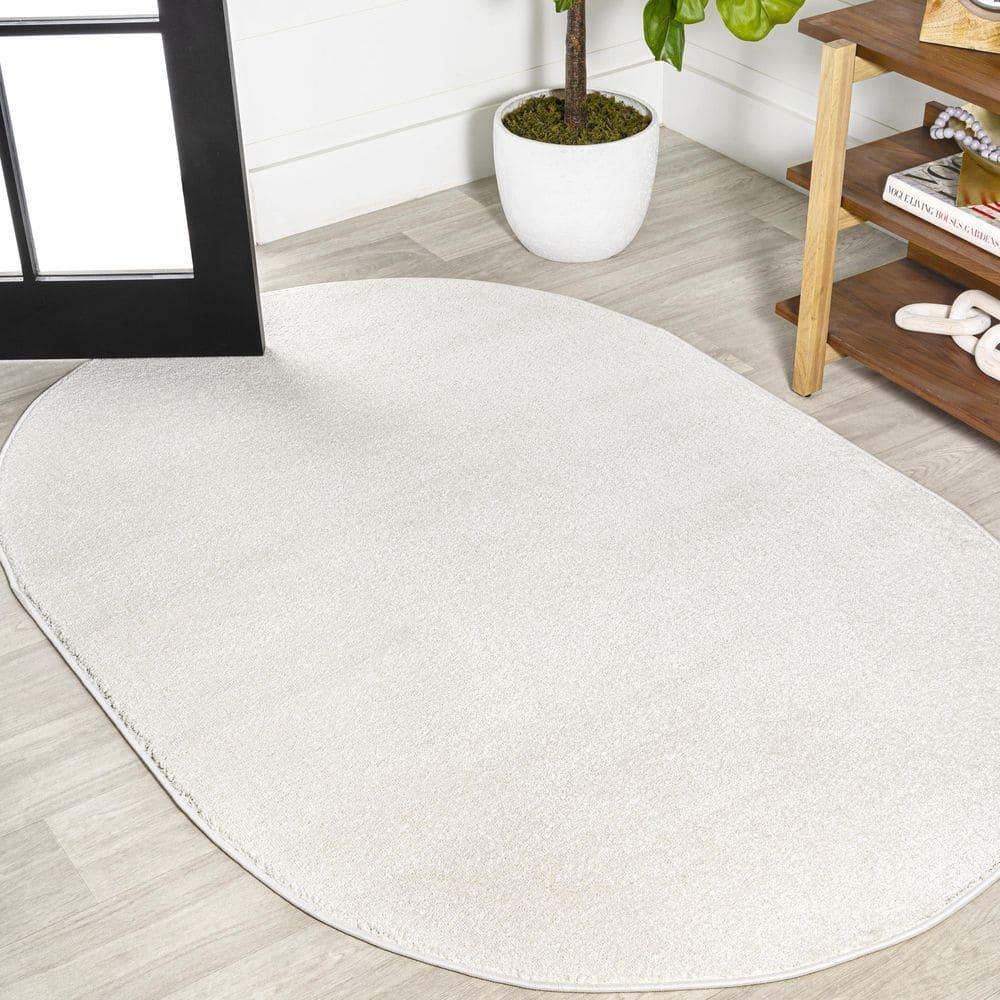 3'x5'Oval  Haze Solid Low-Pile, Cream - JONATHAN Y