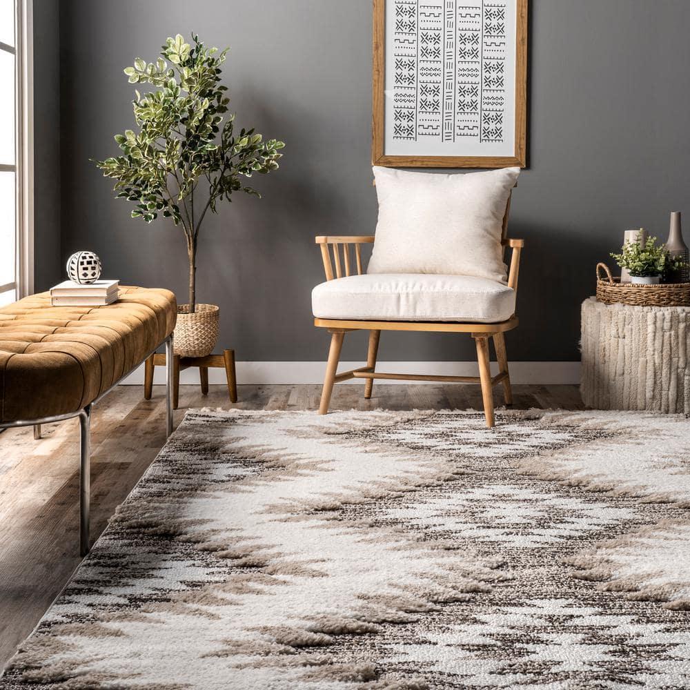 Nuloom Adelade Southwestern 4x6 Shag Indoor Area Rug for Living Room Bedroom Dining Room Nursery Kitchen, Beige/Ivory