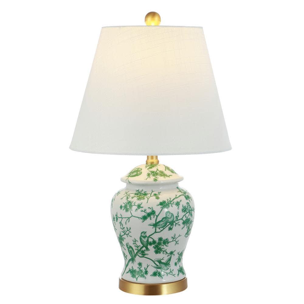 JONATHAN Y JYL3005B Penelope 22" French Country Cottage Ceramic/Iron Chinoiserie Ginger Jar LED Table Lamp, Classic for living room, dinning room, bedroom Bulb Included, White/Green