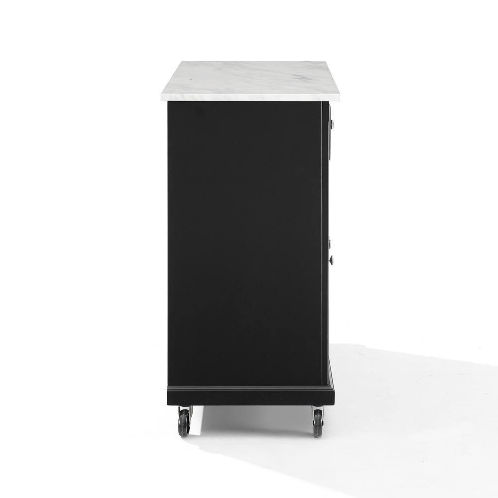 Crosley 42" Avery Kitchen Island/Cart Distressed Black/White Marble: Traditional Style, 6 Shelves, 2 Drawers, Locking Wheels