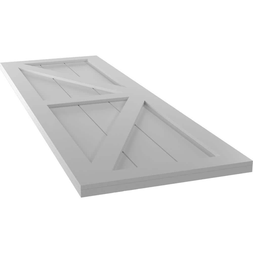 Ekena Millwork 12"W x 58"H True Fit PVC Two Equal Panel Farmhouse Fixed Mount Shutters w/ Z-Bar, Primed (Per Pair - Hardware Not Included)