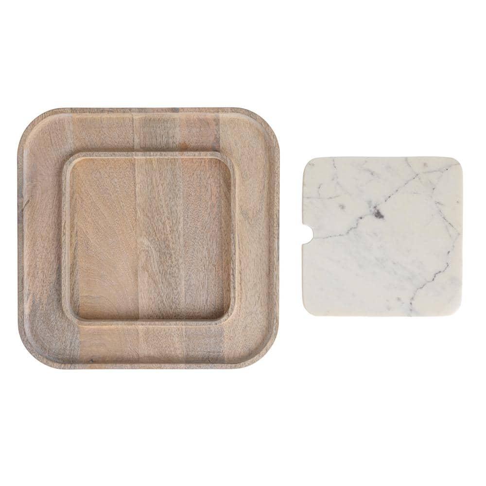 Creative Co-Op Marble And Wood Cutting Board On A Dish