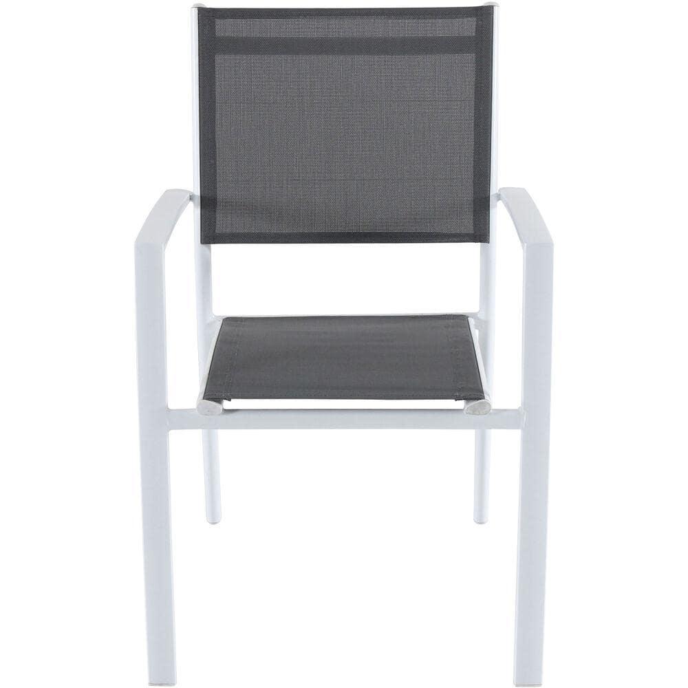 Hanover Conrad 5-Piece Compact Outdoor Dining Set | 4 Stackable Sling Chairs | Slat-Top Convertible Folding Table | Modern Design | Durable Aluminum Frame | White/Gray | CONDN5PC-WHT