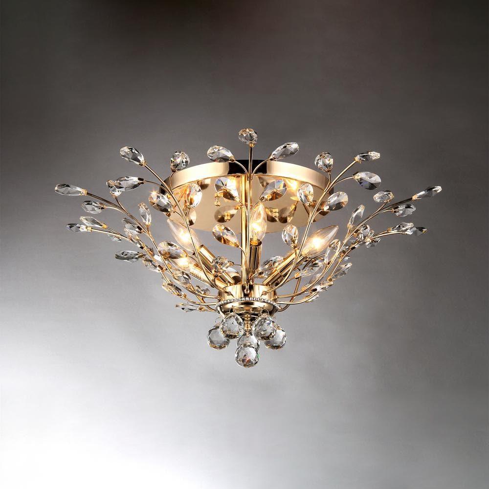 Warehouse of Tiffany Ava 6-light Gold 27-inch Crystal Flush Mount