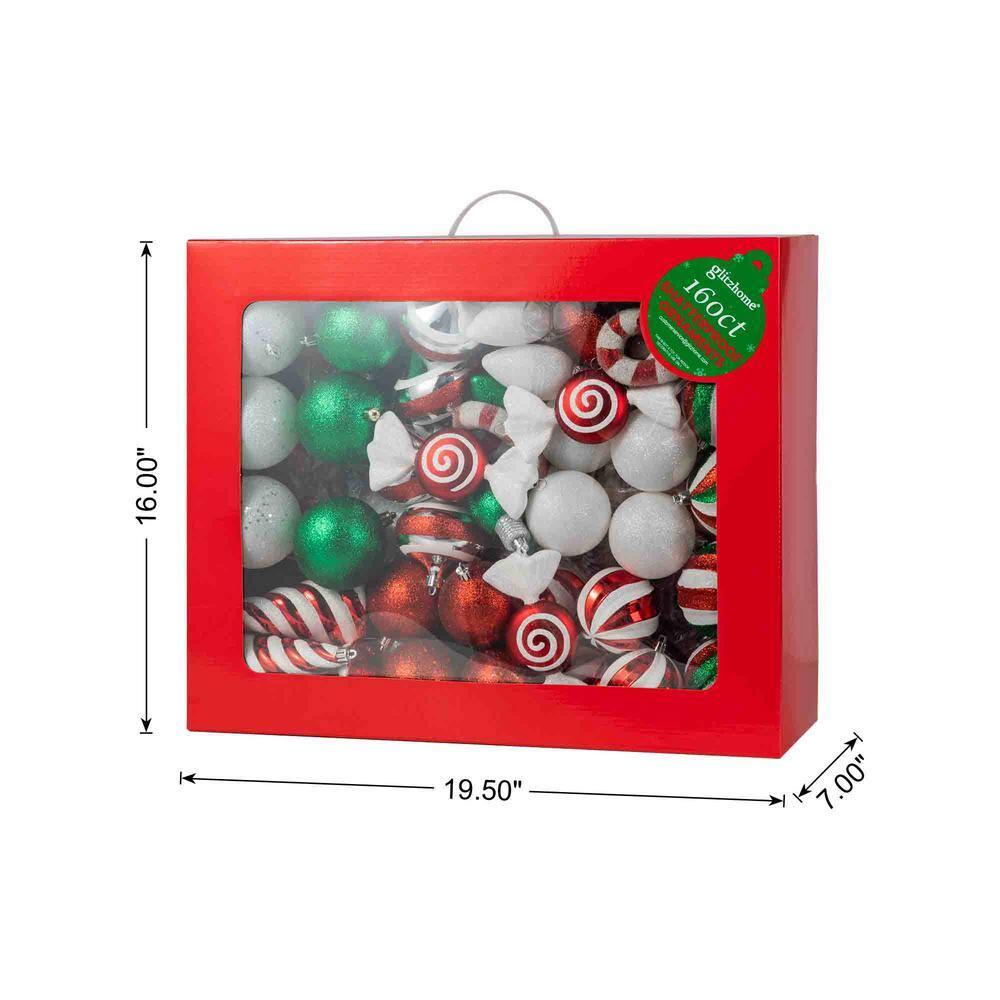 Glitzhome 178 Piece Christmas Ornaments , 4 Piece Candy Picks and 9 Piece Ribbon Bow Sets