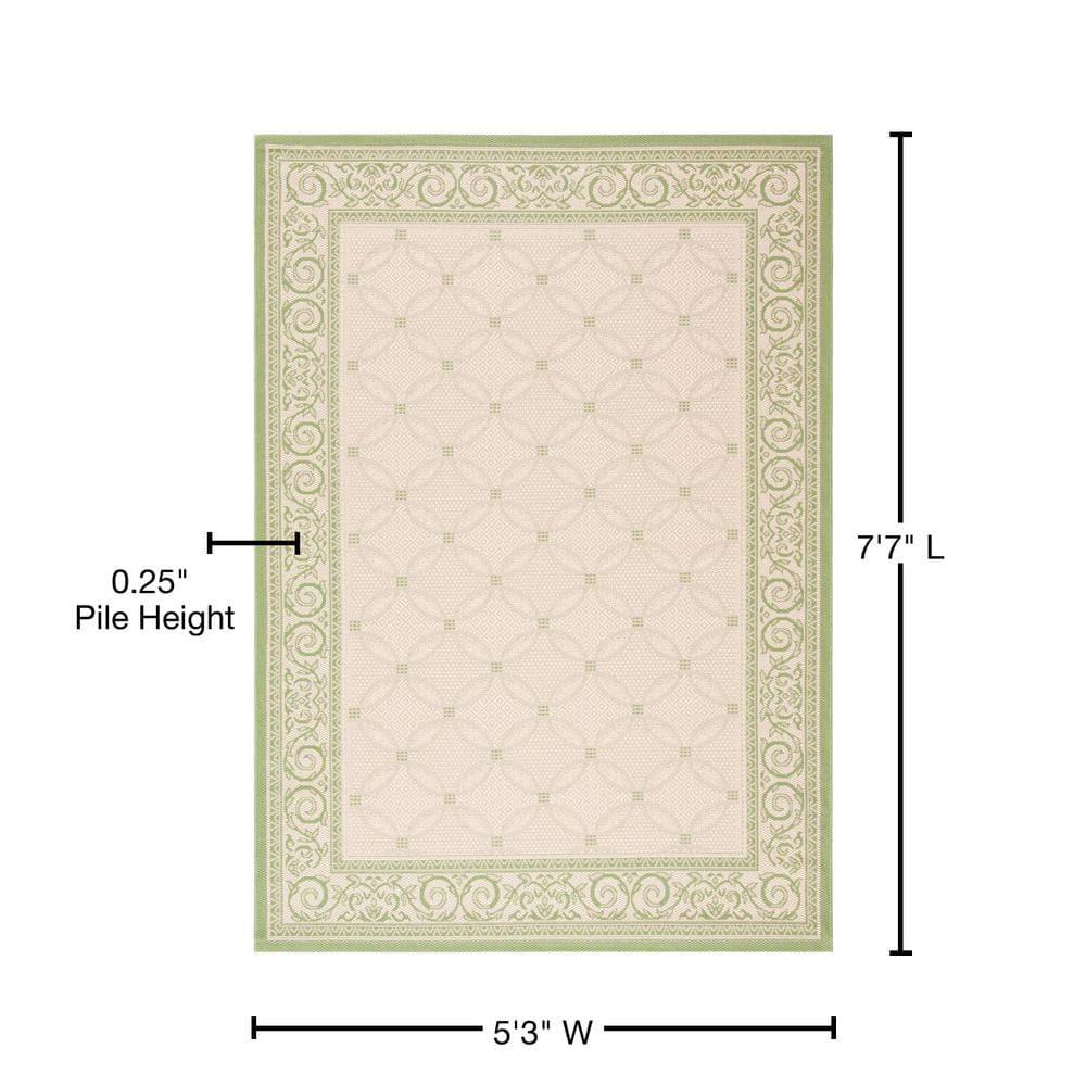 Courtyard CY1502 Power Loomed Indoor and Outdoor Area Rug - Natural/Olive - 5'3"x7'7" - Safavieh