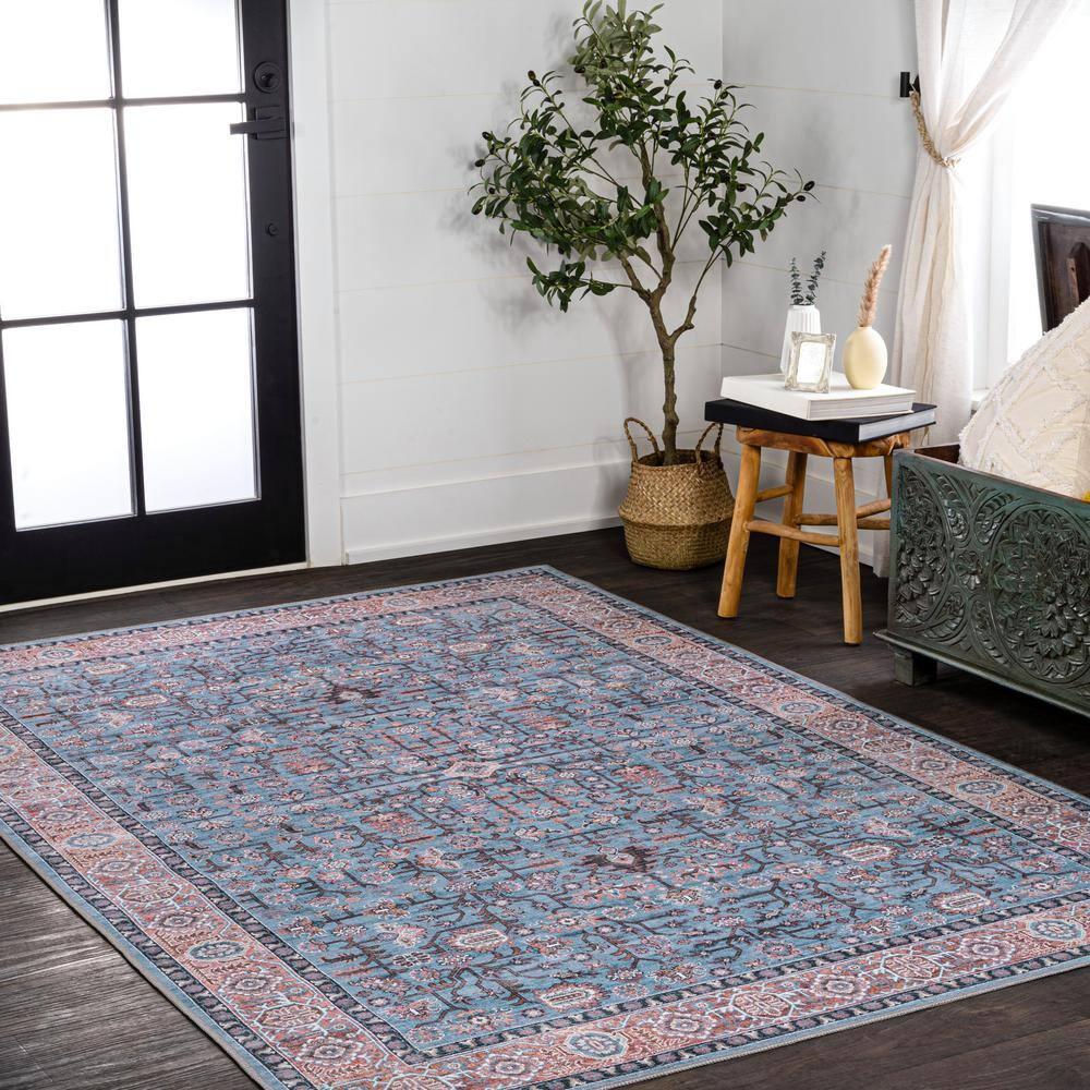 Kemer All-Over Persian Machine-Washable Blue/Red/Brown 3 ft. x 5 ft. Area Rug - JONATHAN Y