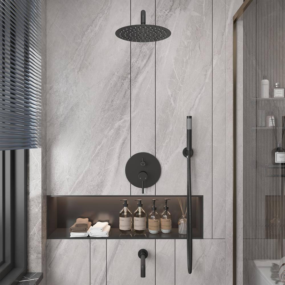 Matte Black Large Round Dual Shower Head System with Handheld