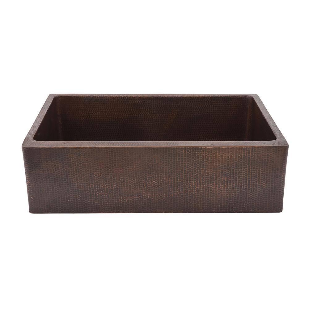 33" Hammered Copper Apron Front Single Basin Kitchen Sink