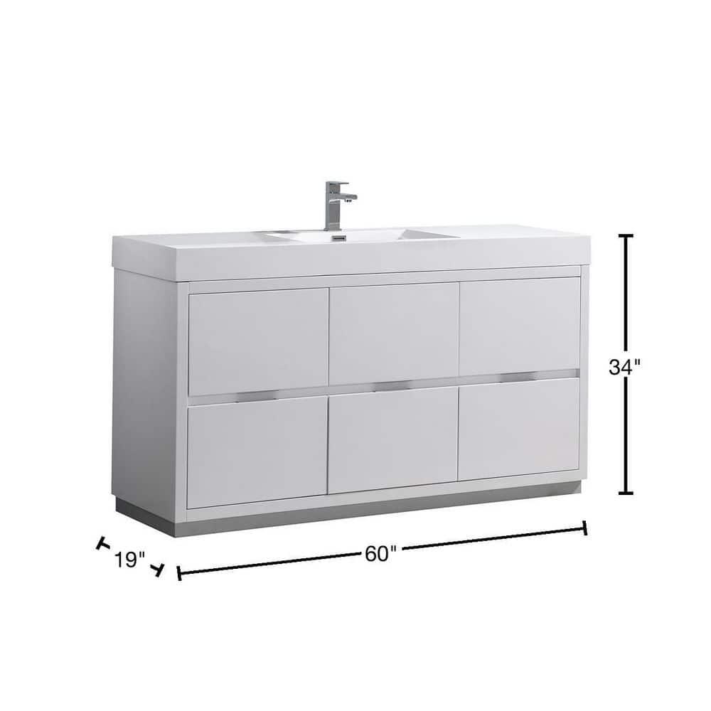 Valencia 60" Freestanding Single Modern Bathroom Vanity with Ingegrated Sink - Faucet Not Included