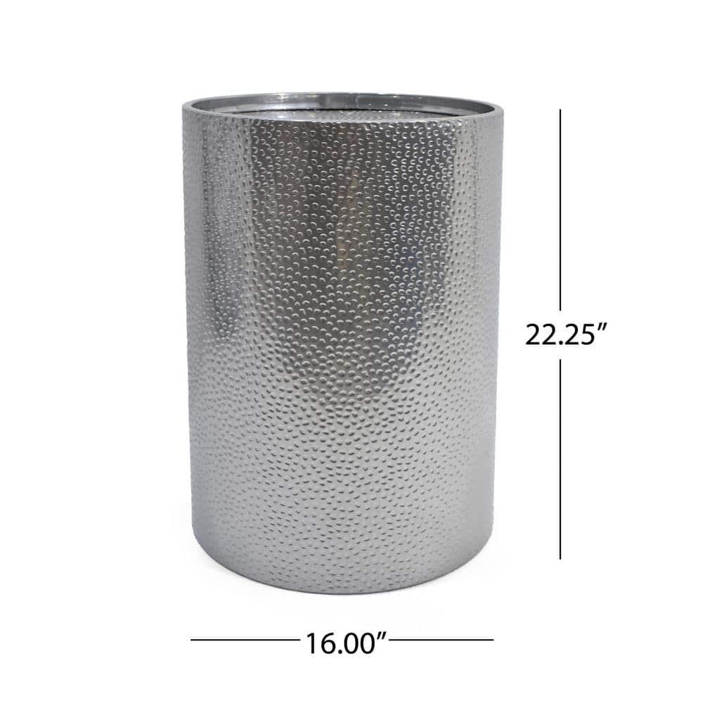 Braeburn Modern Round Accent Table Silver - Christopher Knight Home: Hammered Iron, Cylindrical, No Assembly Required