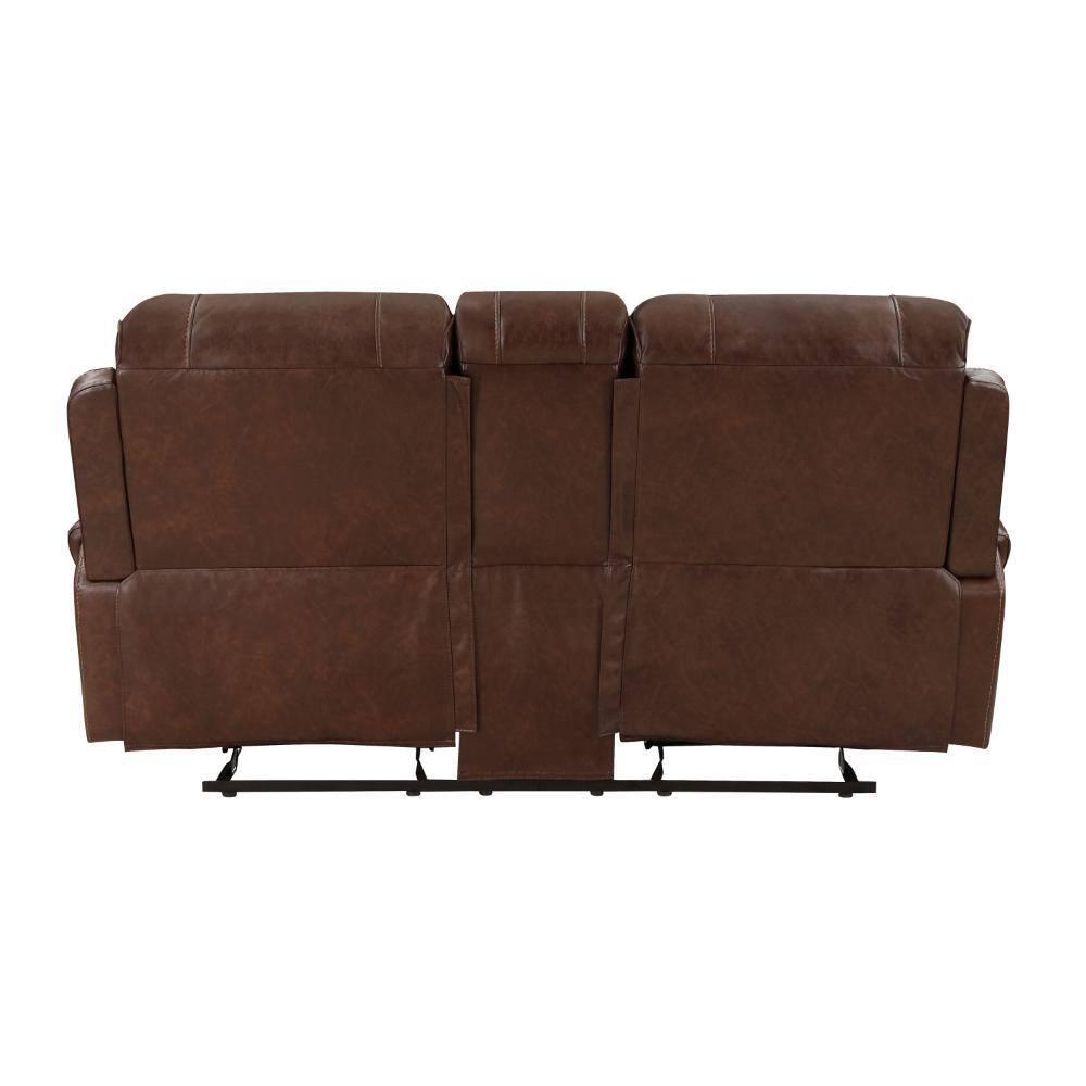 Benjara  76 in. Dean Dual Manual Recliner Loveseat, Cupholders, Brown Faux Leather