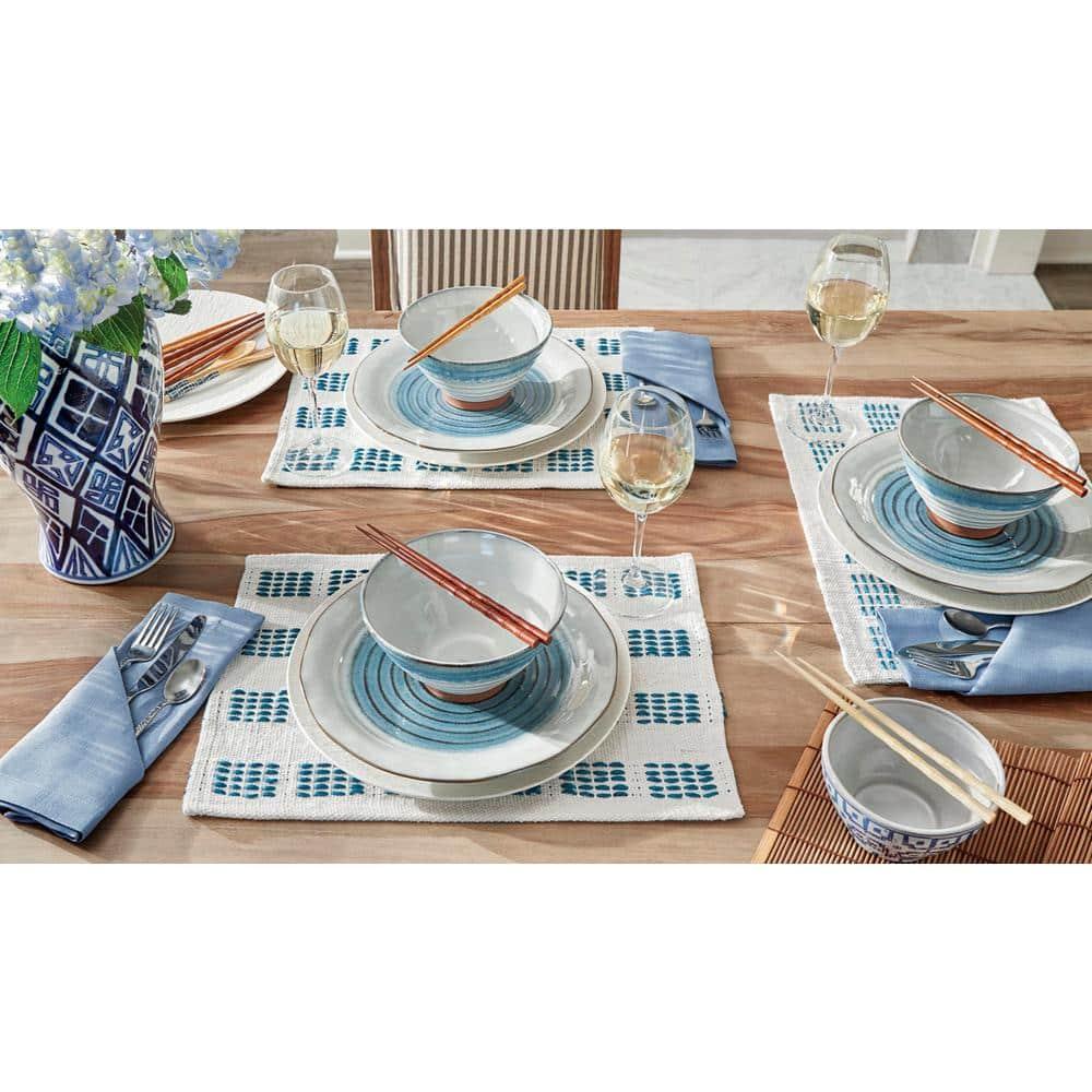 Sango Sango Talia 16-Piece Casual Blue Stoneware Dinnerware Set - Service For 4, Blue/White
