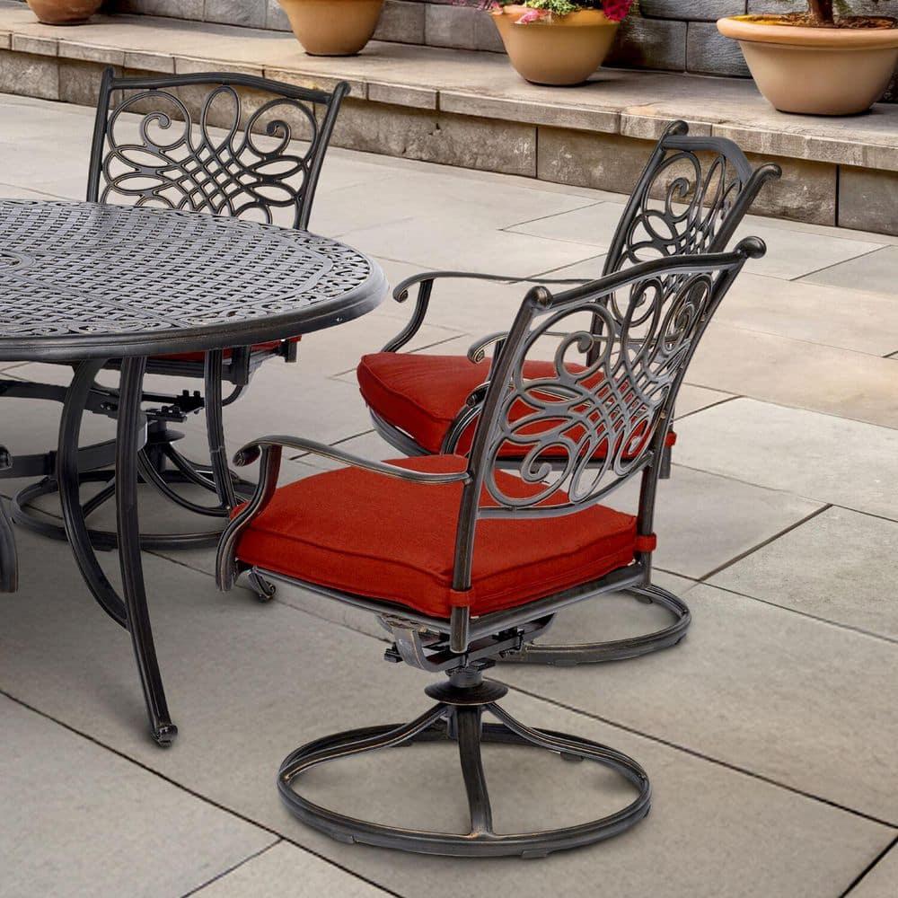 Hanover Traditions 7 Pcs Aluminum Outdoor Dining Set with Cast-top Table, Red