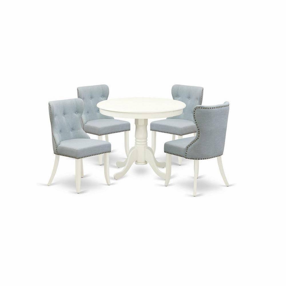 East West Furniture Antique 5-piece Wood Dining Room Set in Linen White