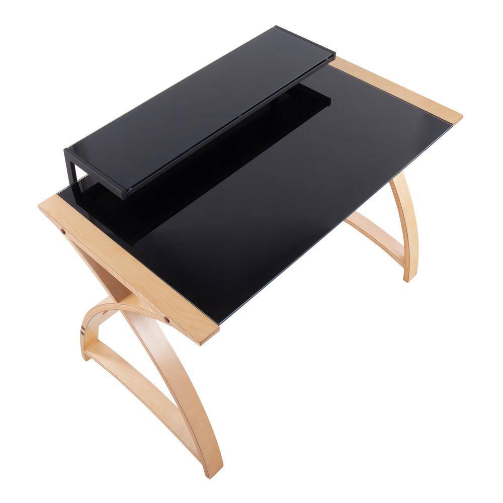 Brayden Studio® Bentley Mid-Century Modern Office Desk In Natural Wood And Black Glass By Lumisource
