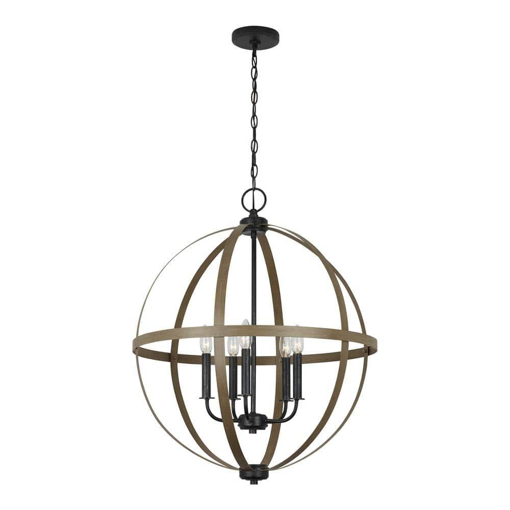 Calhoun 24" Steel Cage Globe Chandelier in Cerused Oak