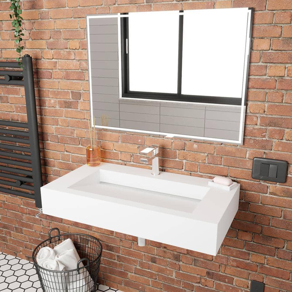 CastelloUSA Pyramid 36" Rectangular Wall Mount Solid Surface Bathroom Sink CB-GM-2053