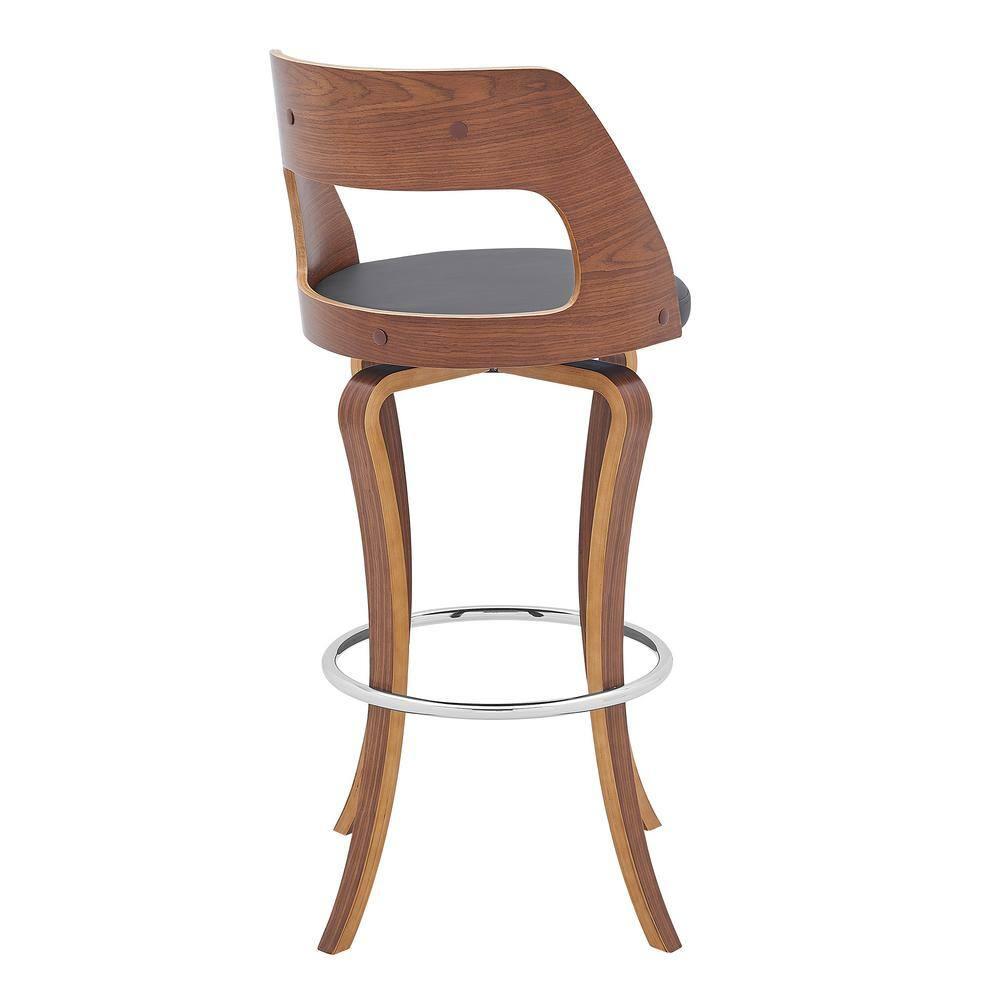 30 in. Grady Swivel Gray Faux Leather & Walnut Wood Bar Stool,