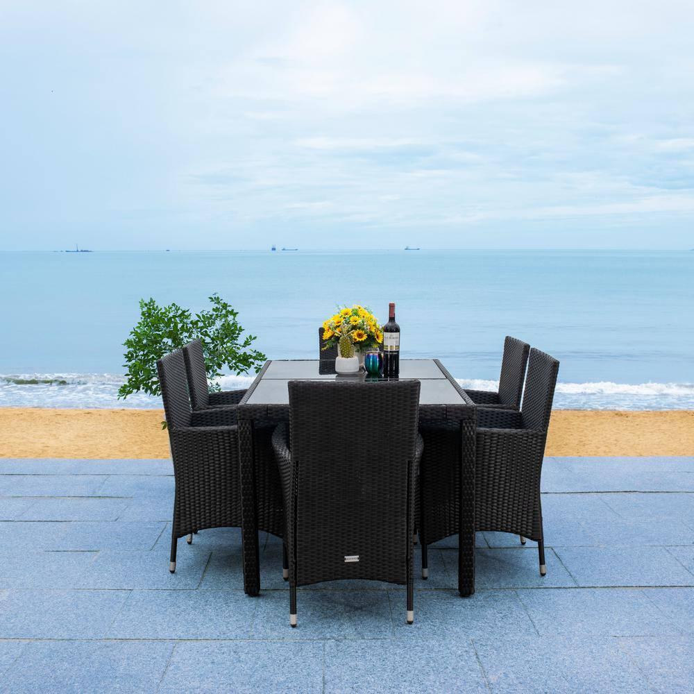 Jolin 7 Pc Dining Set - Outdoor - PAT7706 - Black/White - Safavieh