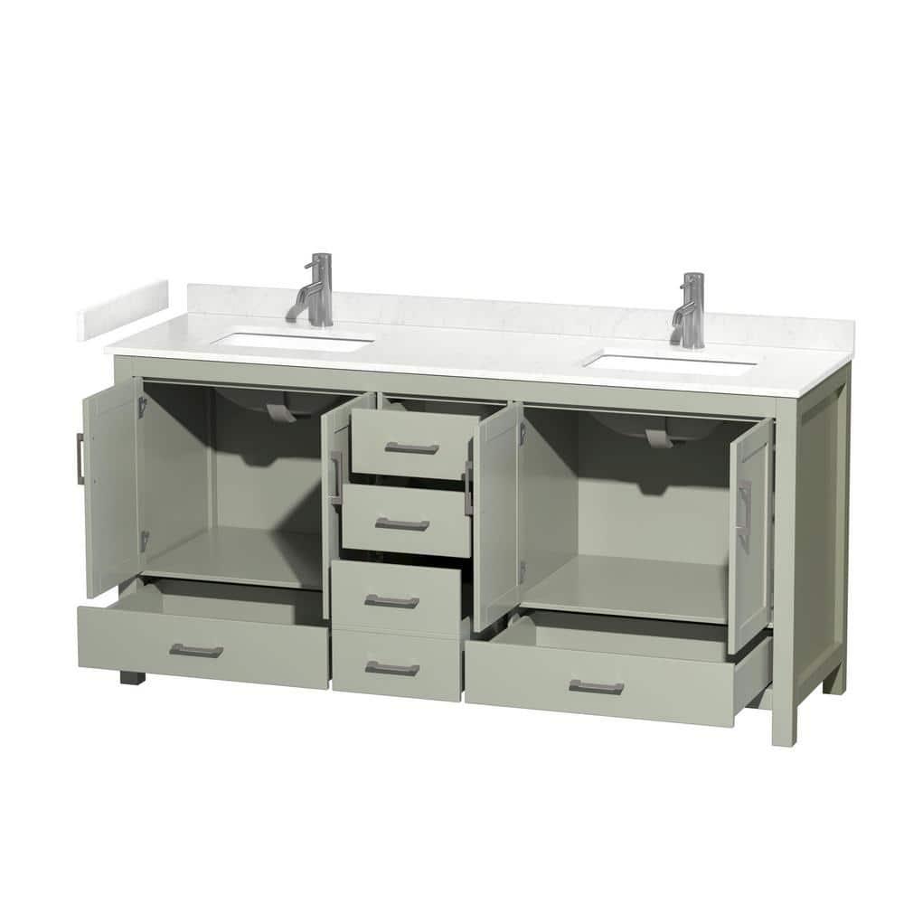 Wyndham Collection Sheffield 72" Freestanding Double Bathroom Vanity with Cultured Marble Top